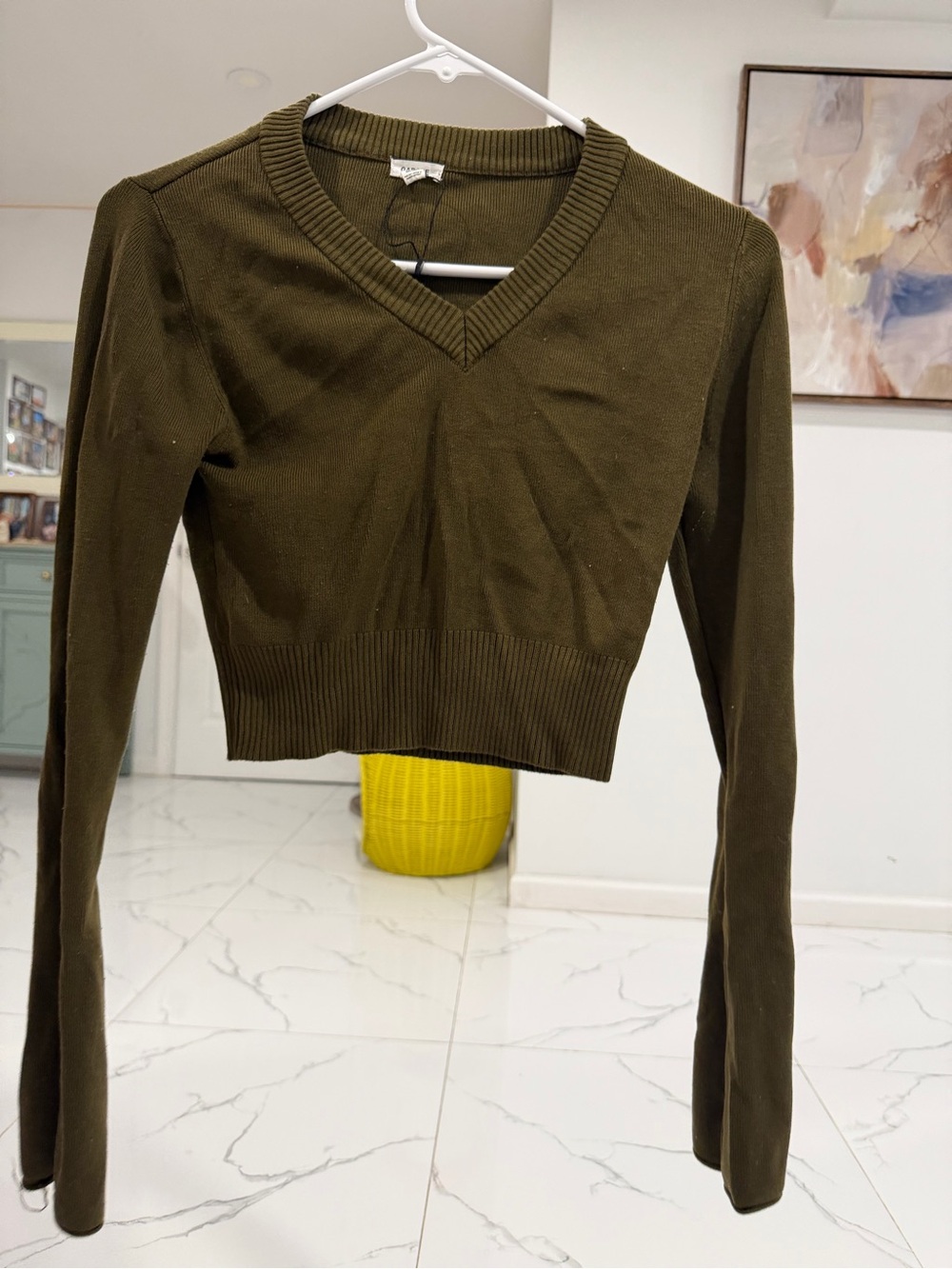 Garage Olive Green V-Neck Cropped Sweater
